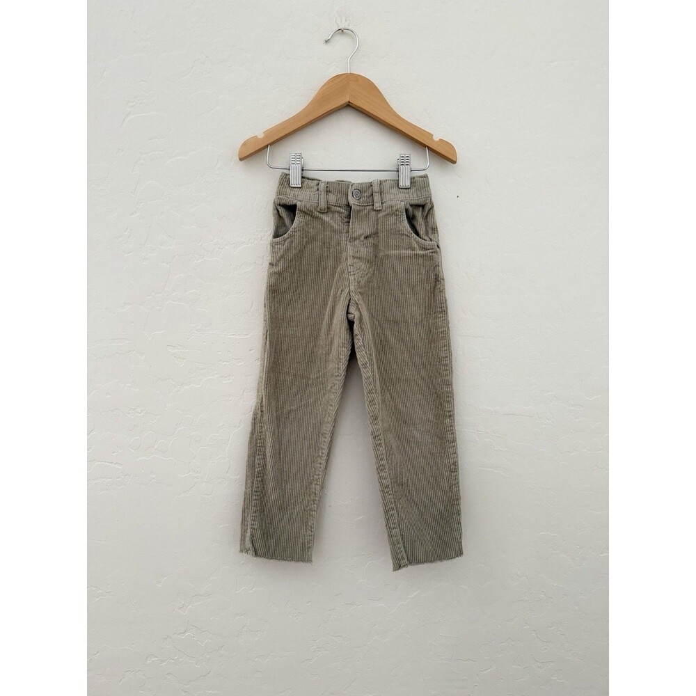 Zara Kids Boys Olive Green Corduroy Pants Size 3-4 Years 104 Raw Hem